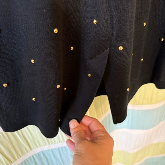 Vintage Black and Gold Grommet Polka Dot Knee-Length Dress Sz Small - Picture 7 of 9